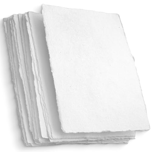 Wanderings Handmade White Deckle Edge Blank Paper - 4" x 6" - Pack of 50 - Watercolor/Mixed Media Paper - Save the Date Invitations Greeting Cards Notes DIY Arts Crafts - Thick 150 GSM - size: A6 (4"x6")