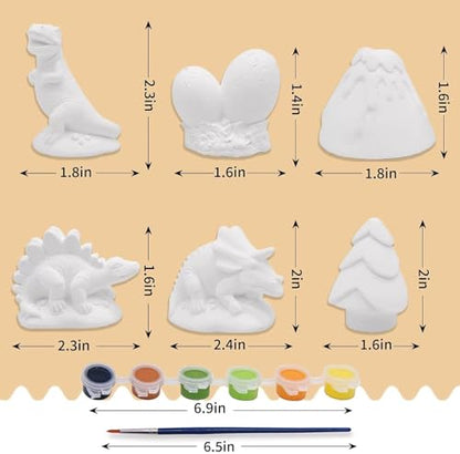 Funto Paint Your Own Dinosaurs Painting Kit, Arts and Crafts Set, STEAM Project Creative Activity DIY Toys, with 6 Figurines, 6 Paint Pots, 1 Brush - color: Jurassic, size: Ornament