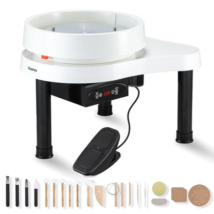 Huanyu Pottery Wheel Machine for Adult 12.6" Electric Ceramic Clay Machine 400W with LCD Screen & Foot Pedal Detachable Basin Art DIY Sculpting Tool Kit