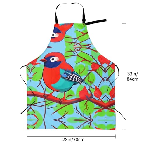 Round watercolor painting Heavy Duty Waterproof Apron with Pockets for AdultsResistant Grilling, Gardening, Painting - color: Colorful Birds