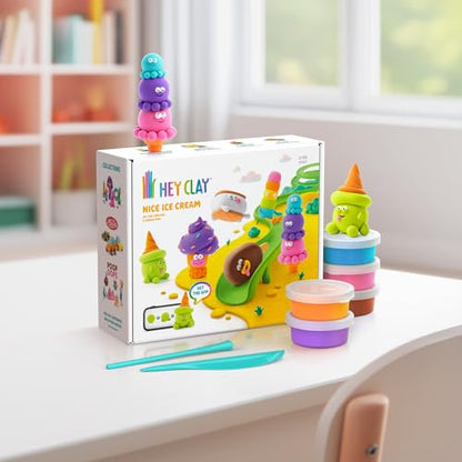 Hey Clay 15 Cans Set - Colourful Modelling Kids Air-Dry Clay 15 Cans with Sculpting Tools and Fun Interactive Instructions for Children Age 3+ (Nice Ice Cream) - style: Nice Ice Cream