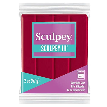 Sculpey III Polymer Oven-Bake Clay, Red, Non Toxic, 2 oz. bar, Great for modeling, sculpting, holiday, DIY, mixed media and school projects.Great for kids & beginners! - size: red