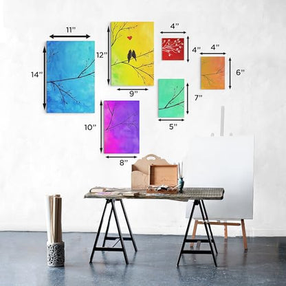 BLUEBIRD Canvas Board Set of 14 (4x4, 4x6, 5x7, 8x10, 9x12, 11x14) Studio Acrylic Gesso 500ml - White Liquid Gesso Primer