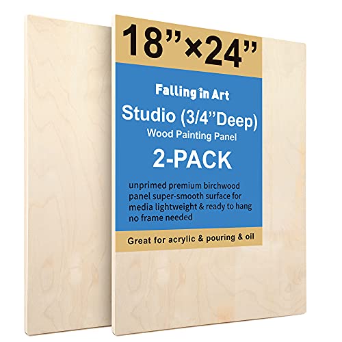 Unfinished Birch Wood Canvas Panels Kit, Falling in Art 2 Pack of 18x24’’ Studio 3/4’’ Deep Cradle Boards for Pouring Art, Crafts, Painting, and More - size: 18*24 2-pack