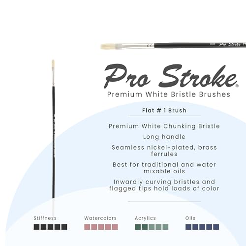 Creative Mark Pro Stroke Premium White Chungking Hog Bristle Artist Paint Brush - Flat # 1 - Natural Bristle Brush w/Great Control Suitable for Oils, Watercolors, Acrylics, Alkyds, Caseins - size: 1