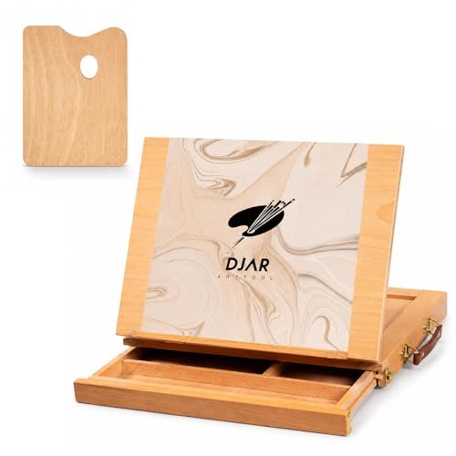 DJAR Tabletop Sketchbox Art Easel with Storage & Palette, Solid Beechwood | Hold Canvas up to 11" x 14", Compact Adjustable & Portable Stand for Painting, Sketching, Drawing and Art Supplies Storage - style: Tabletop Easel
