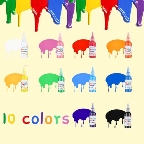 Washable Paint Set, 10 Colors x 60ml (2 fl oz) Squeeze Bottles, Non-Toxic Craft Paint for Paper, Posters, Classroom Art & DIY Projects - color: 10colors