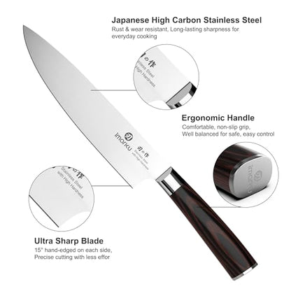 imarku Knife Set, 3 Piece Japanese High Carbon Stainless Steel | Razor Sharp 8 inch Chef Knife, 10 inch Bread Knife and 6 inch Boning Knife for Meat, Bread, Vegetables and Kitchen Prep - color: Pakkawood Brown