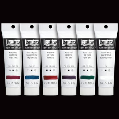 Liquitex Professional Heavy Body Acrylic Paint, 6 x 59ml (2-oz), Muted Collection + White - style: Muted Set 6 x 59ml (2-oz)
