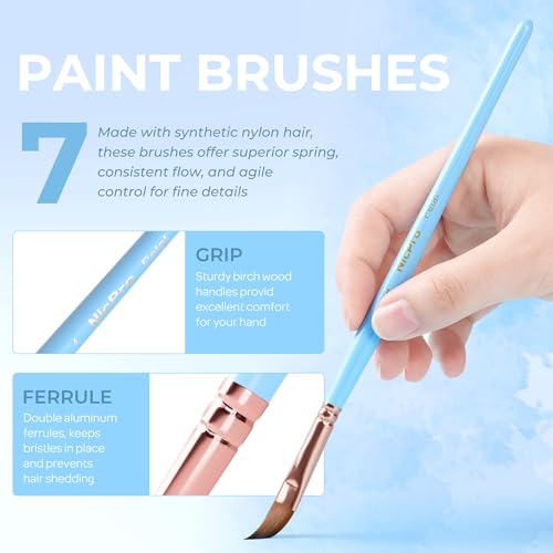 Nicpro 7pcs Face Paint Brush Set, Aesthetic Pastel Artist Paintbrushes for Body Face Painting, Acrylic Watercolor Oil Gouache, Professional Paint Brushes for Halloween Cosplay Party Makeup Kit - color: Pastel