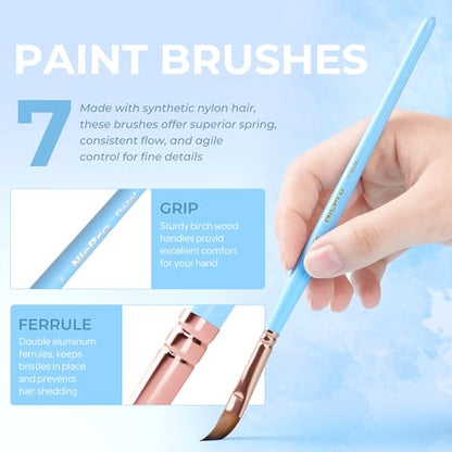 Nicpro 7pcs Face Paint Brush Set, Aesthetic Pastel Artist Paintbrushes for Body Face Painting, Acrylic Watercolor Oil Gouache, Professional Paint Brushes for Halloween Cosplay Party Makeup Kit - color: Pastel