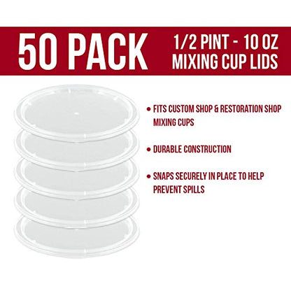Custom Shop/TCP Global Full Case of 100 Cups with 50 Lids - 1/2 Pint (10oz) Paint Mixing Cups - Cups Have Calibrated Mixing Ratios on Side of Cup