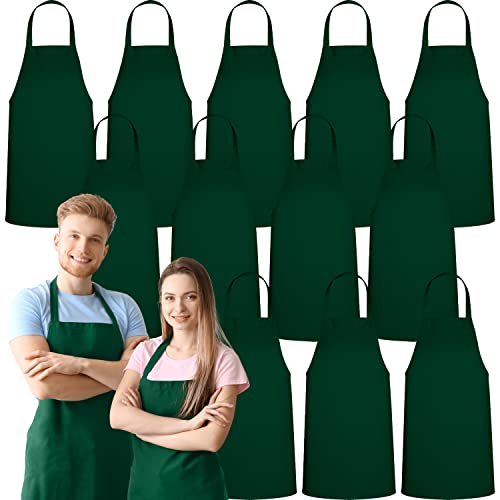 GREEN LIFESTYLE 12 Pack Professional Chef Apron – Grilling Aprons for Men, Waterproof Cooking Aprons for BBQ, Work or Restaurant Use, Kitchen Aprons for Women – Green, No Pockets - color: Green, size: Pack of 12, No Pocket