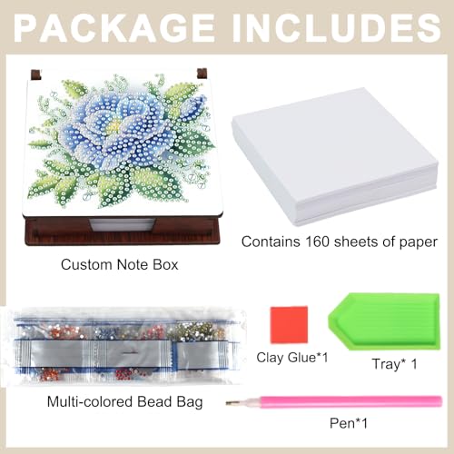 Diamond Painting Kit memo Box, Diamonds Art DIY Blue Flowers Patterns Sticky Note Box Special Shape Drill, with 160 Sticky Note, Ideal for Home Office Supplies, Handicrafts, Holiday Gifts - color: Blue flowers