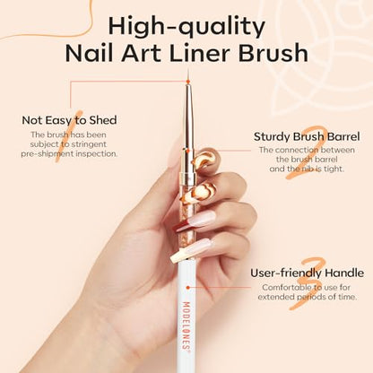 modelones Nail Art Brushes, Super Fine Liner Nail Brush Kit Dual-ended 7/11/15/20mm for Gel Polish Thin Lines, Precise Details, Fine Drawing Painting Design Acrylic Rhinestone Handle Salon & DIY Use - color: orange