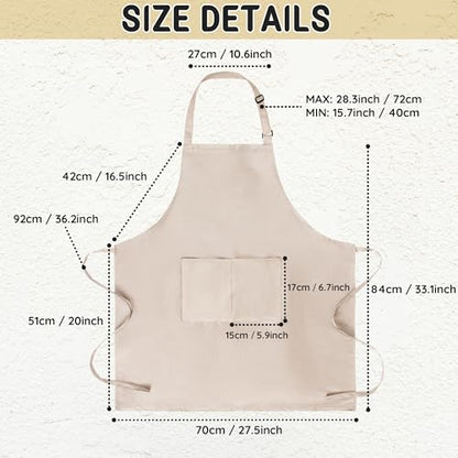Chef Apron for Men and Women Wash Free Bib Apron with 2 Pockets Water & Oil Proof Adjustable Aprons - color: Khaki