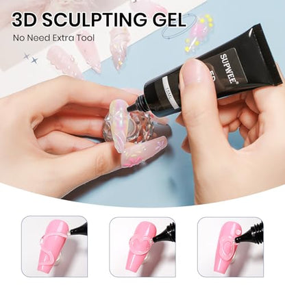 3d Gel Nail Art Set: Non Stick Hand Solid Builder Gel, No Wipe 3d Gels, 15g 3d Sculpting Gels All-in-1 Kit for Carving Moliding Extension Home DIY Manucure for Women Girls - color: Clear Clear and Clear