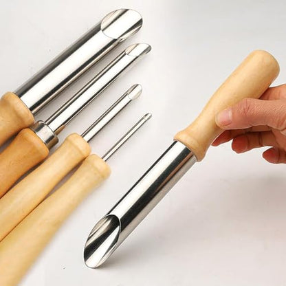 8PCS Round Clay Hole Cutters Set with Wooden Handles, Stainless Steel Clay Tools Kit for Drilling, Carving, Pottery, Ceramics and DIY Projects