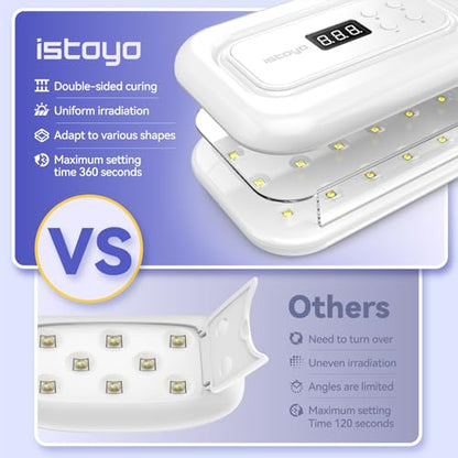 ISTOYO UV Light for Resin, Large Double-Sided 36 LED Fast Curing Lamp ﻿ | 7 Timer Settings, Digital Display, 180° Adjustable Stand, For Jewelry Making & DIY Crafts - size: 9.8'L×5.5'W×4.3'H