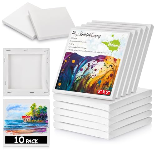 10PCS Mini Canvases for Painting – 5 x 5 in Bulk Small Square Stretched Canvases, 2/5 in Thick Blank Canvas for Students, Art Supplies, School & Home Crafts - size: 10PCS Mini Canvas -5x5ln