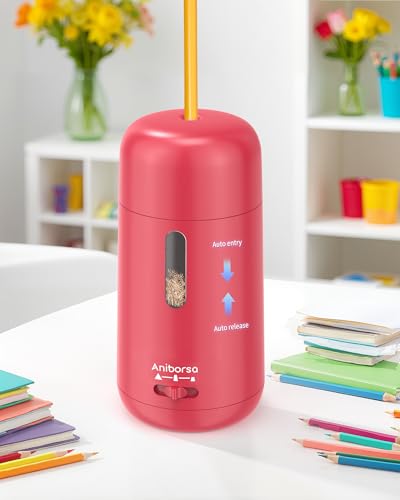 Automatic Electric Pencil Sharpener - Auto Feed, Auto Stop & Auto Eject, Rechargeable for Classroom, Home, School, Office, Rose Red - color: Rose Red