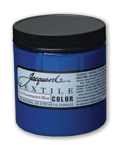 Jacquard Textile Color Fluorescent Blue - Permanent Fabric Paint for Clothes, Furniture Upholstery, Shoes or Tote Bags – Indoor & Outdoor Fabric Paint – 8 Oz Jar, Upholstery Fabric Paint - color: Fluorescent Blue, size: 8 Fl Oz (Pack of 1)