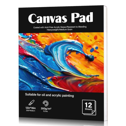12 Sheets Canvas Paper Pad 12”x16”, 350 GSM Canvas Sheets Glue Bound Canvas Sketchbook for Adults and Students - Acrylic Painting, Oil Painting - size: 12”x16”