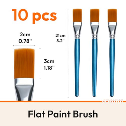 JEAWIWI 10 PCS Acrylic Paint Brushes Set, Flat Artist Paintbrushes 30mm, Oil Watercolor Face Paint Brushes for Rock, Face Art, Canvas, Body, Blue - size: 10 PCS