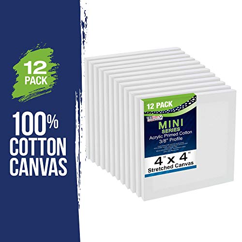 U.S. Art Supply 4x4 Mini Canvases for Painting, 12 Pack Bulk | Small Stretched Artist Canvas Professional Primed - Ideal for Arts & Crafts - size: 4" x 4" - Pack of 12