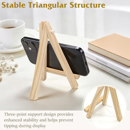 12-Pack 3.93×2.36in(L×W) Mini Wooden Display Easels, Small Natural Wood Tripod Stands for Photos, Cards, and Tiny Canvas Displays