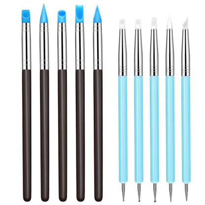 JJUNW 10Pcs Silicone Sculpting Tools, Clay Sculpting Tools, Silicone Paint Brush Modeling Dotting Tool, Pottery Tool Accessories for DIY Handicraft, Brush, Sculpture Pottery, Nail Art