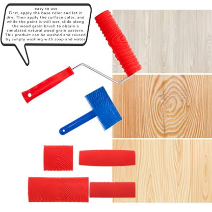 6PCS Wood Grain Tool Set，7" Fake Wood Grain Roller Painting Tool with Handle DIY Rubber Graining Tool Paint for Wall Room Art Paint Decoration,Paint that Looks Like Wood Grain，Faux Wood Paint