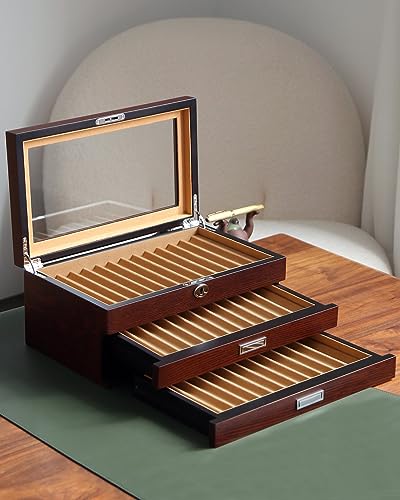 Pen Display Case with 36 Pen Slots, Fountain Pen Case, Wood Pen Storage Organizer, Pen Box Display for Men Gift, Pen Display Box with Glass Window(Brown ash Veneer Finish, Camel Velvet) - color: Brown 36 Slots, Camel Velvet