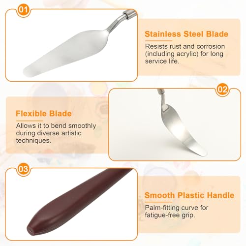 HARFINGTON 2pcs Palette Knife Painting Tool 3.74" x 1.1" Stainless Steel Art Spatula Pallet Knives Scrapers Tools with Plastic Handle for Acrylic Oil Canvas Mixing Spreading, Red/Silver - size: 3.74" x 1.1"