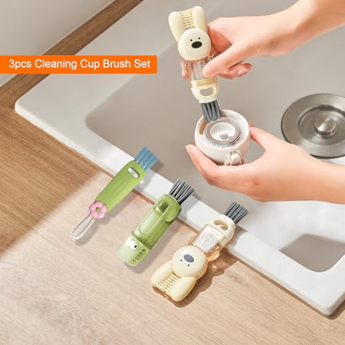 4 in 1 Cup Lid Cleaning Brush, 3 in 1 Bottle Brush, Cup Crevice Cleaning Tools, Easy to Clean and Storage, ABS+Silicone Cup Lid Gap Cleaner, Portable Multifunctional Bottle Cleaning Brush (3Pcs) - color: Green