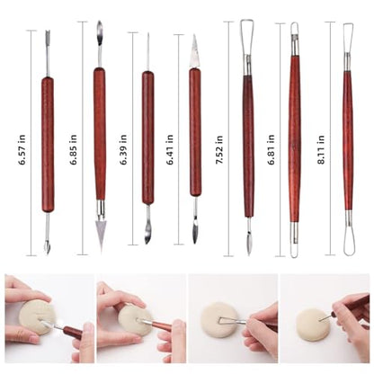 Blisstime 18PCS Clay Sculpting Tools, Basic Clay Pottery Carving Tool Kit with Wooden Handles and Tool Bag - color: Red