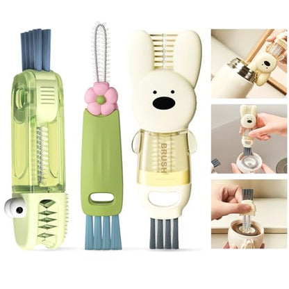 4 in 1 Cup Lid Cleaning Brush, 3 in 1 Bottle Brush, Cup Crevice Cleaning Tools, Easy to Clean and Storage, ABS+Silicone Cup Lid Gap Cleaner, Portable Multifunctional Bottle Cleaning Brush (3Pcs) - color: Green