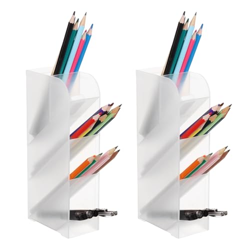 uxcell 2PCS Marker Organizer, 5 Slots Marker Holder Organizer PVC Plastic Marker Storage Holder Marker Storage Rack Crayon Pen Holder for Store Paint Brushes, Pens, Pencils (Matte White)
