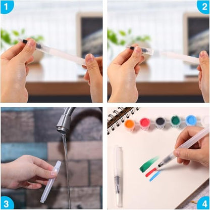 5Pcs/Set Watercolor Brush Pen - Portable Water Brush Pens Easy Refill, Refillable, Washable Nylon Paint Brush, Perfect for Hobbyists, Beginners & Artists, Drawing Painting Art Supplies