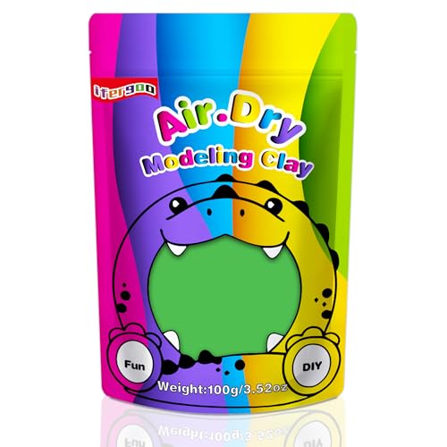 ifergoo Green Air Dry Clay, DIY Creative Modeling Clay for Kids, Super Light Magic Foam Clay for Kids Age 3-12, Soft, No-Sticky & Non-Toxic, Molding Clay for School Art & Craft Project(100g/3.5oz) - color: Green/100g