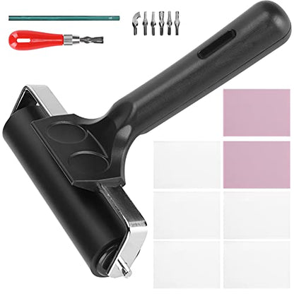 Rubber Carving Kit Stamp Block Making Set, Printmaking Printing Art Craft with Cutter Tools, Complete DIY Rubber Stamp Carving Kit for Beginners and Professionals, Includes 6 Blade