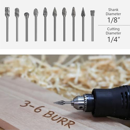 Asieg Tool 20 Pcs Carbide Die Grinder Burrs Bits 1/8" Shank for Dremel Milwaukee Metal Grinding Wood Stone Steel Carving Cutting Engraving Grinder Kit Attachment Rotary Tool Accessories Sets