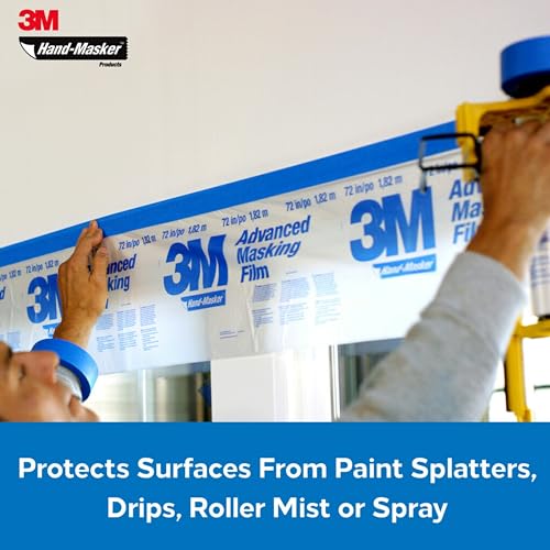 3M Hand Masker Advanced Masking Film, 72 in x 90 ft, Static Cling Keeps Film in Place, Prevents Liquids From Bleeding Through, Flake Resistant, For Indoors & Outdoors Use, 1 Roll (AMF72)