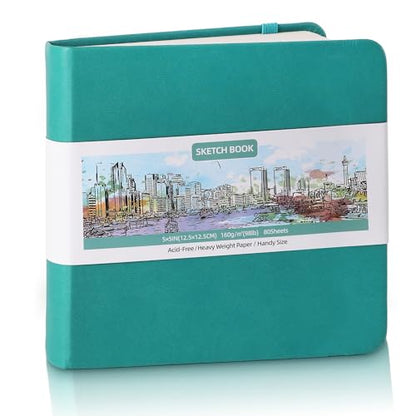 Prudiut Hardcover Pocket Sketchbook, 5" x 5" Square Mini Sketchbook, 98lb/160gsm Heavyweight Tiny Sketch Book, 80 Sheets Small Travel Drawing Journal for Adults, Artist, Ideal for Gift (Dark Blue) - color: Dark Blue
