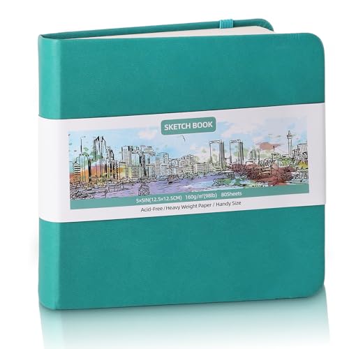 Prudiut Hardcover Pocket Sketchbook, 5" x 5" Square Mini Sketchbook, 98lb/160gsm Heavyweight Tiny Sketch Book, 80 Sheets Small Travel Drawing Journal for Adults, Artist, Ideal for Gift (Dark Blue) - color: Dark Blue