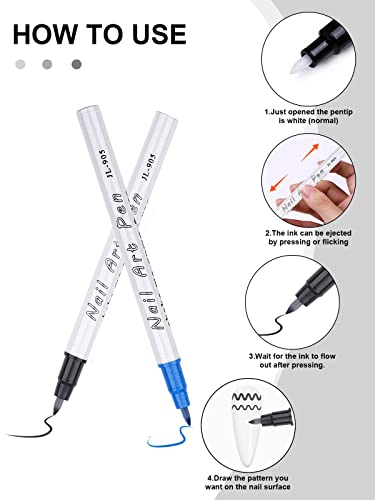 12 Color 3D Nail Art Pens Set, Kalolary Nail Point Graffiti Dotting Pen Drawing Painting Liner Brush for DIY Nail Art Beauty Adorn Manicure Tools - color: E