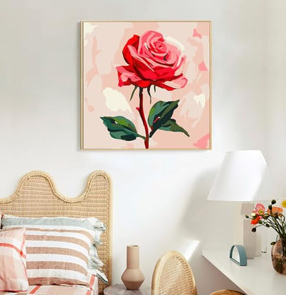 Offito Framed Paint by Numbers Kit for Adults Beginners & Kids Ages 8-12, Rose Flower Acrylic Easy Paint by Number with Frame, Paint by Number Kits on Canvas Framed (10 * 10 Inch, Without Easel) - color: BOP1PF12, size: 10 x 10 Inch