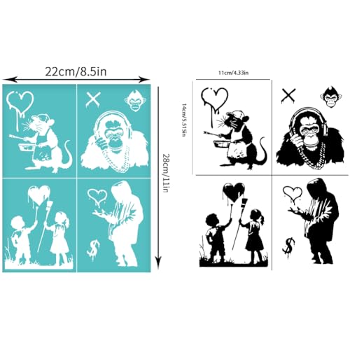 2 Sheets Banksy Stencil Screen Printing, Reusable Self-Adhesive Silk Screen Stencil Banksy Man Pattern Mesh Transfers Stencil for Wall Border Wood Fabric Home Craft Decor - style: Banksy Man