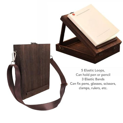 Writers Messenger Wood Box, Wooden Table Sketchbox Easel, Handmade Portable Artist Tool Brush Storage Bag Writing Box Crossbody Postman Bag for Outdoor Painting