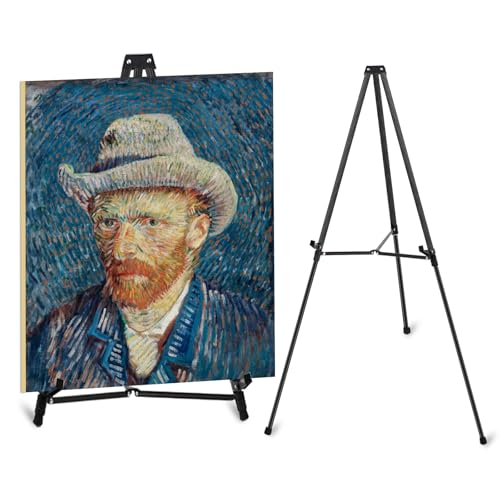 64" Aluminum Telescoping Display Easel, Adjustable Easel Stand for Sign, Portable Black Floor Standing Easels for Artwork, Painting, Posters, Whiteboard, 1PC